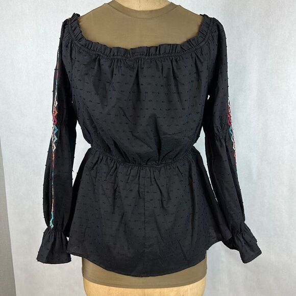 NWT Savanna Jane Off Shoulder Blouse Top Shirt Size Medium Black Long Sleeve Ruf - Picture 5 of 12